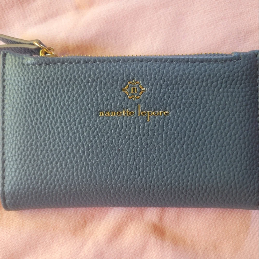 Womens nanette lepore slim card wallet navy gold - Picture 3 of 4